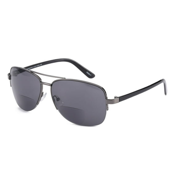 Men Half Rimless Bifocal Reading Glasses 3.50 Classic Gunmetal Metal Readers Tinted Gray Sunglasses 3.50 Strength