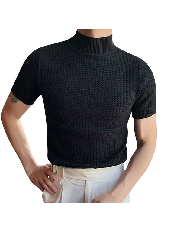 Men Half Turtleneck Casual Fashion Knitted Bottoming Shirt Tops Knitted Short Sleeve T Shirt Casual Comfortable Tee Graphic T Shirts V Neck T Shirts Mens Mens Compression Cold Gear Big And Tall Men's