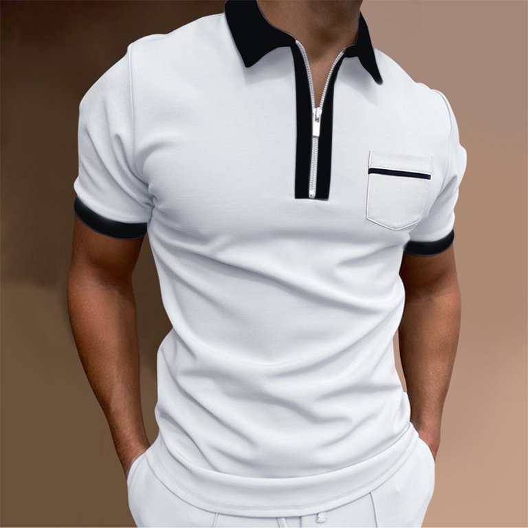 Men Half Zip Collar Solid Casual Slim Sport Short Sleeve Sport Tee