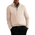 thumbnail image 1 of Men Half Zip Mock Neck Cable Knit Cotton Pullover Sweater Color XL, 1 of 7