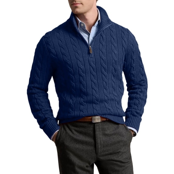 Men Half Zip Mock Neck Cable Knit Cotton Pullover Sweater XXXL