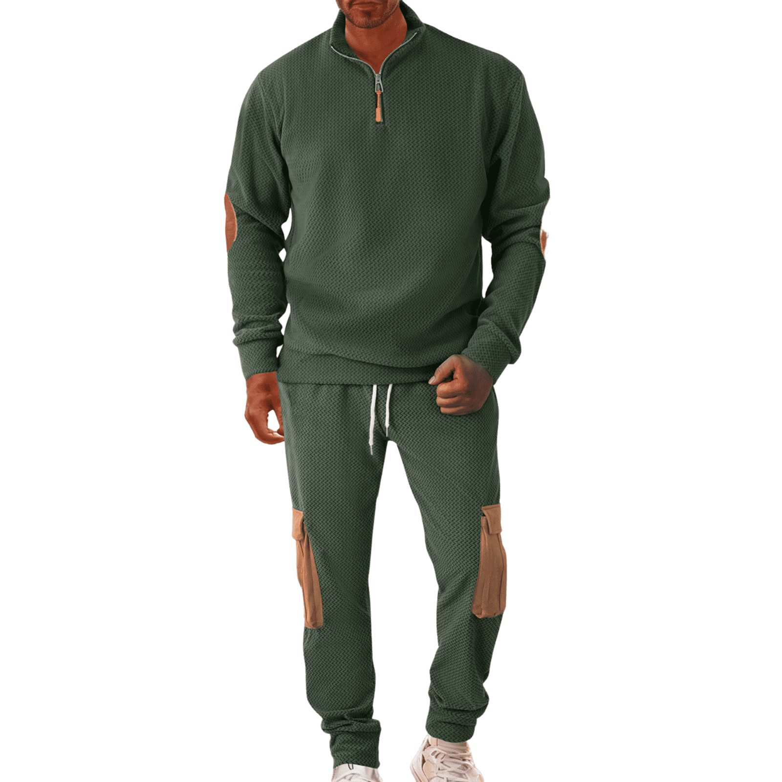 Men Half Zip Pullover Sweatshirt and Jogger Pants Set with Patchwork ...