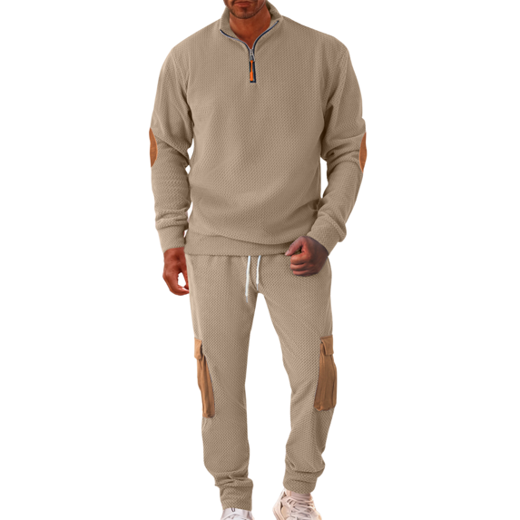 Men Half Zip Pullover Sweatshirt and Jogger Pants Set with Patchwork Design Casual Long Sleeve Tracksuit Outfit