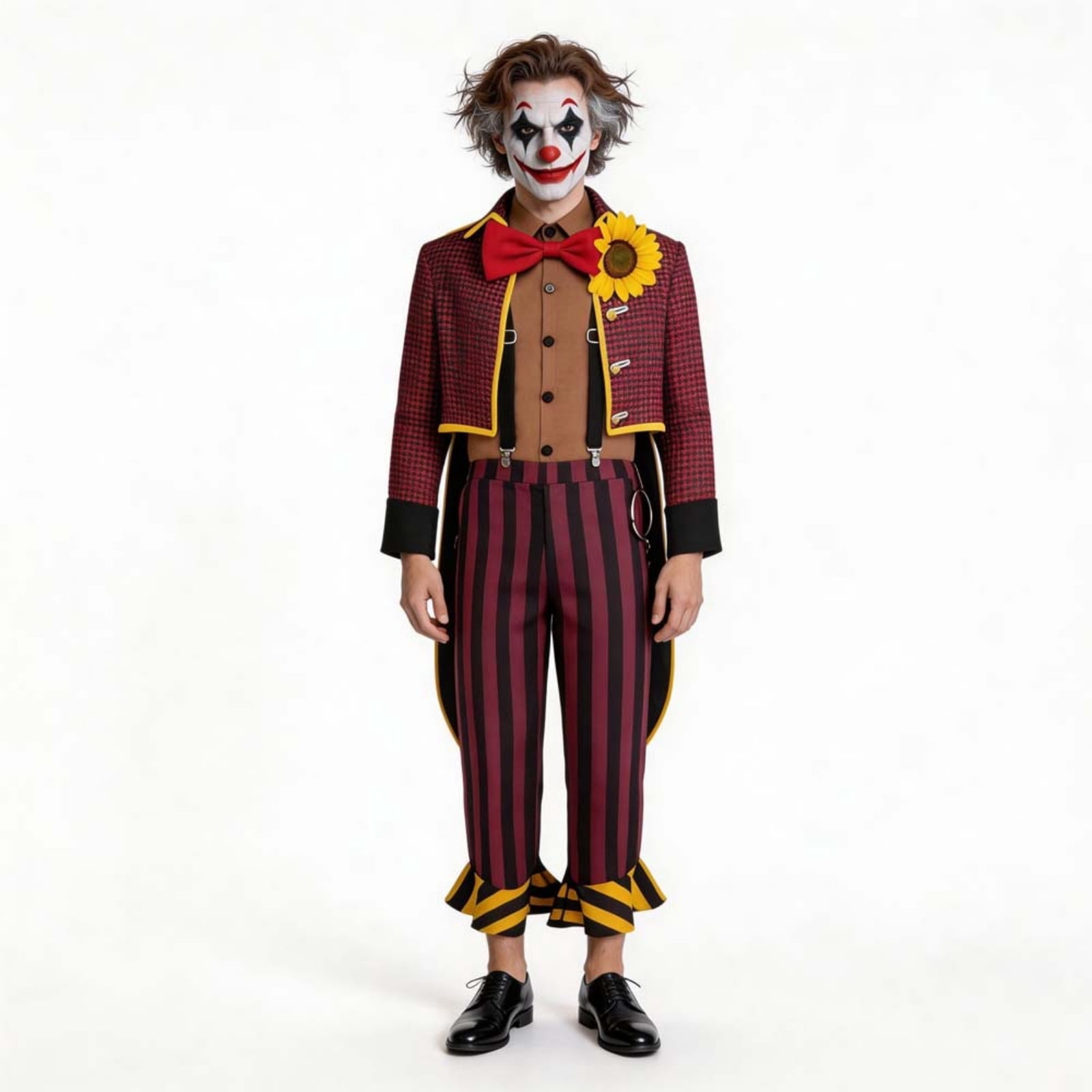 Men Halloween Circus Clown Costume Set Checked Jacket Striped Pants ...