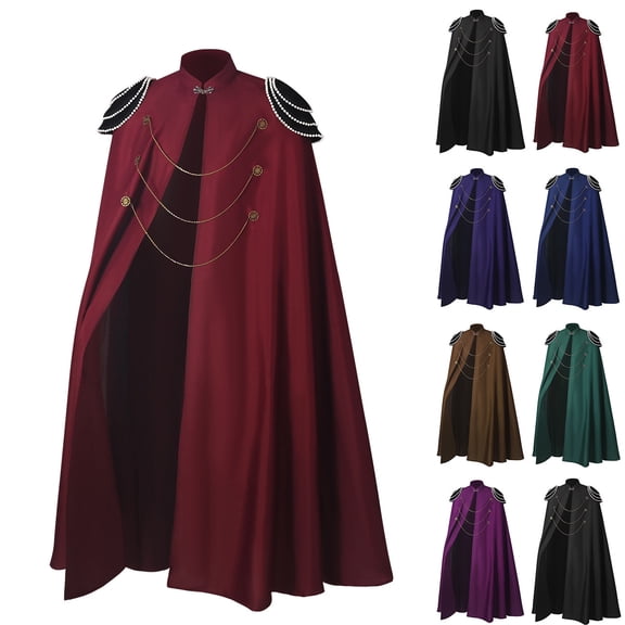 Men Halloween Costume Cloak Renaissance Medieval Cape Long Role Play Knight Robe Viking Capes