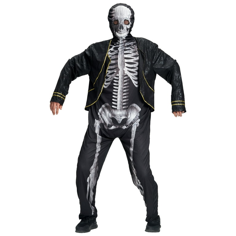 Skeleton Costume Adult Black White Jumpsuit Hood Skeleton Costume Adult Black White Jumpsuit Hood