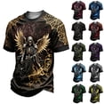 thumbnail image 1 of Men Halloween Graphic Tee Short Sleeve Crew Neck T-Shirt, Grim Reaper Angel Wings 3D Print, Gothic Spiderweb Pattern Summer Tops, 1 of 5