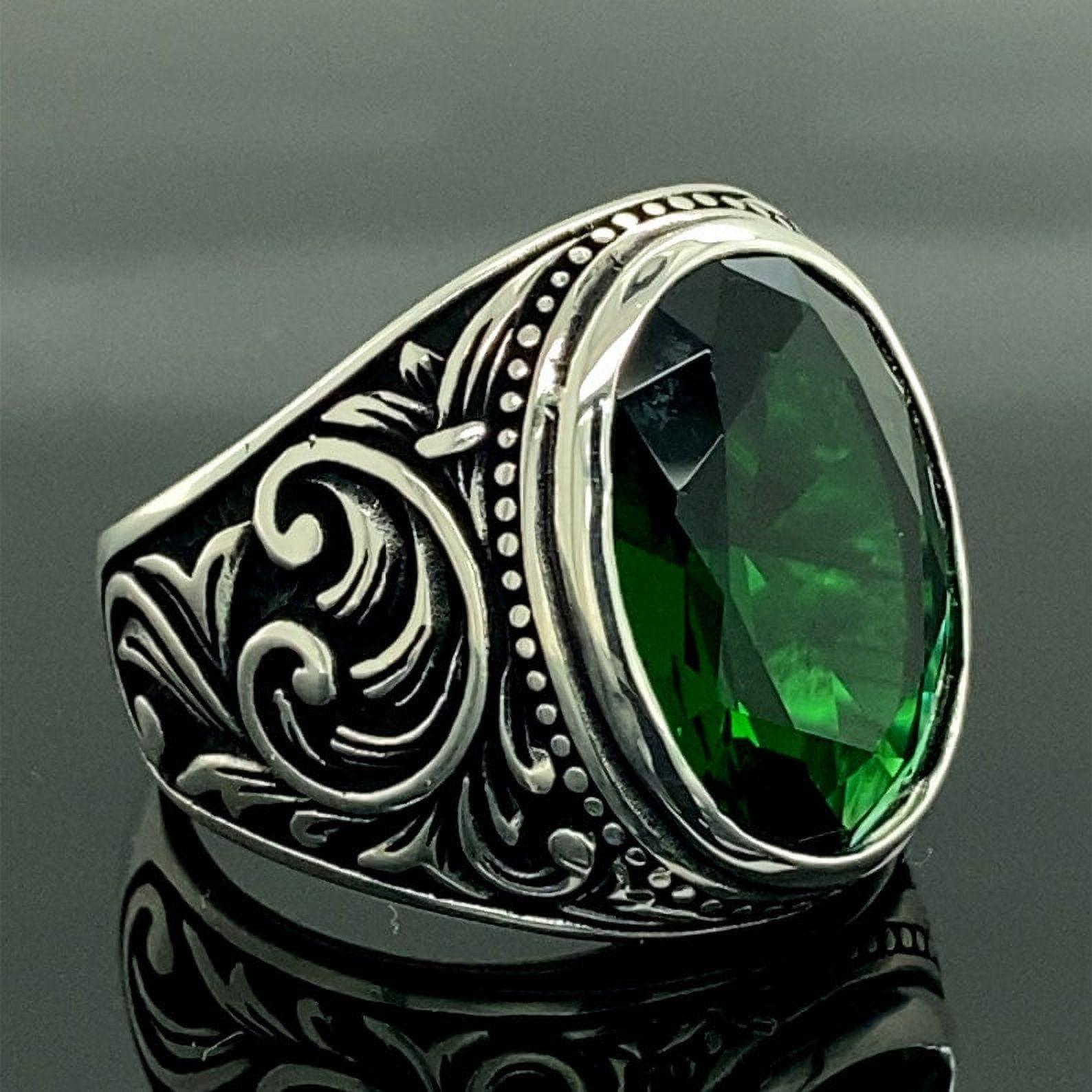 Men Handmade Ring Green Stone Ring Emerald Stone Ring Sterling Silver Vintage Ring Men Silver Jewelry Anniversary Gifts for Hims Walmart