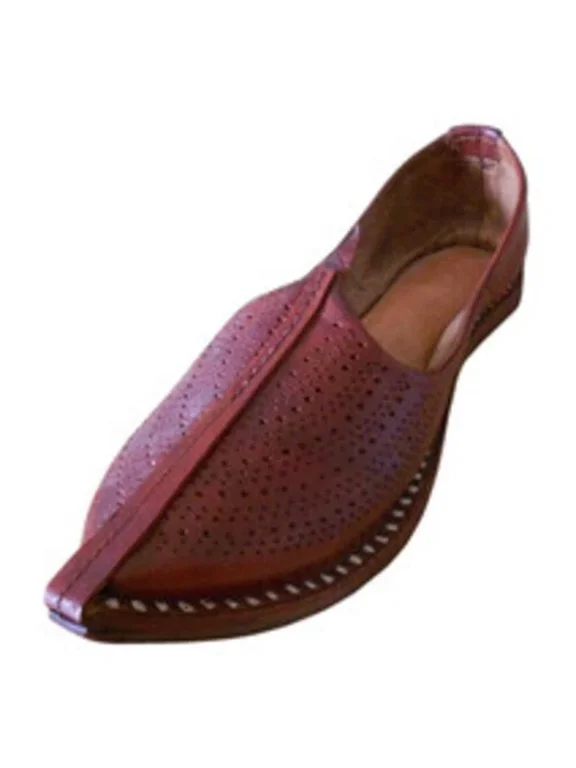 Men Handmade Shoes Indian Loafers Jutties Cherry Leather Mojari Espadrille US 9