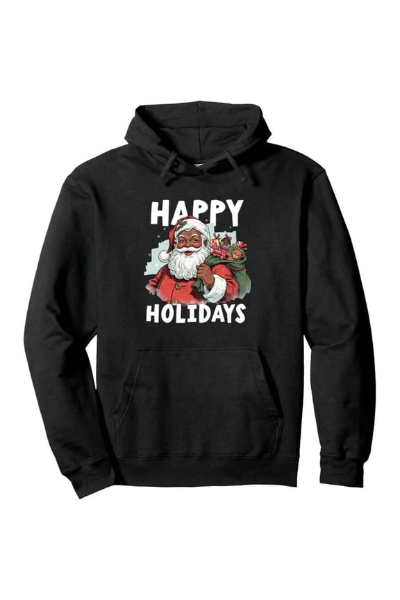 Men Happy Santa African American Christmas Holidays Kangaroo Pocket Pullover Hoodie
