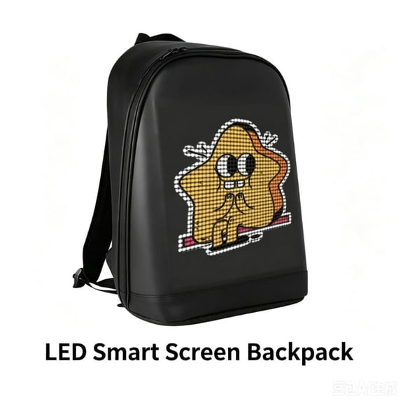 Men Hard Shell Laptop Backpack with Full-Color Editable LED Screen, Waterproof Shockproof Smart Riding Bag for Outdoor Travel School Commute