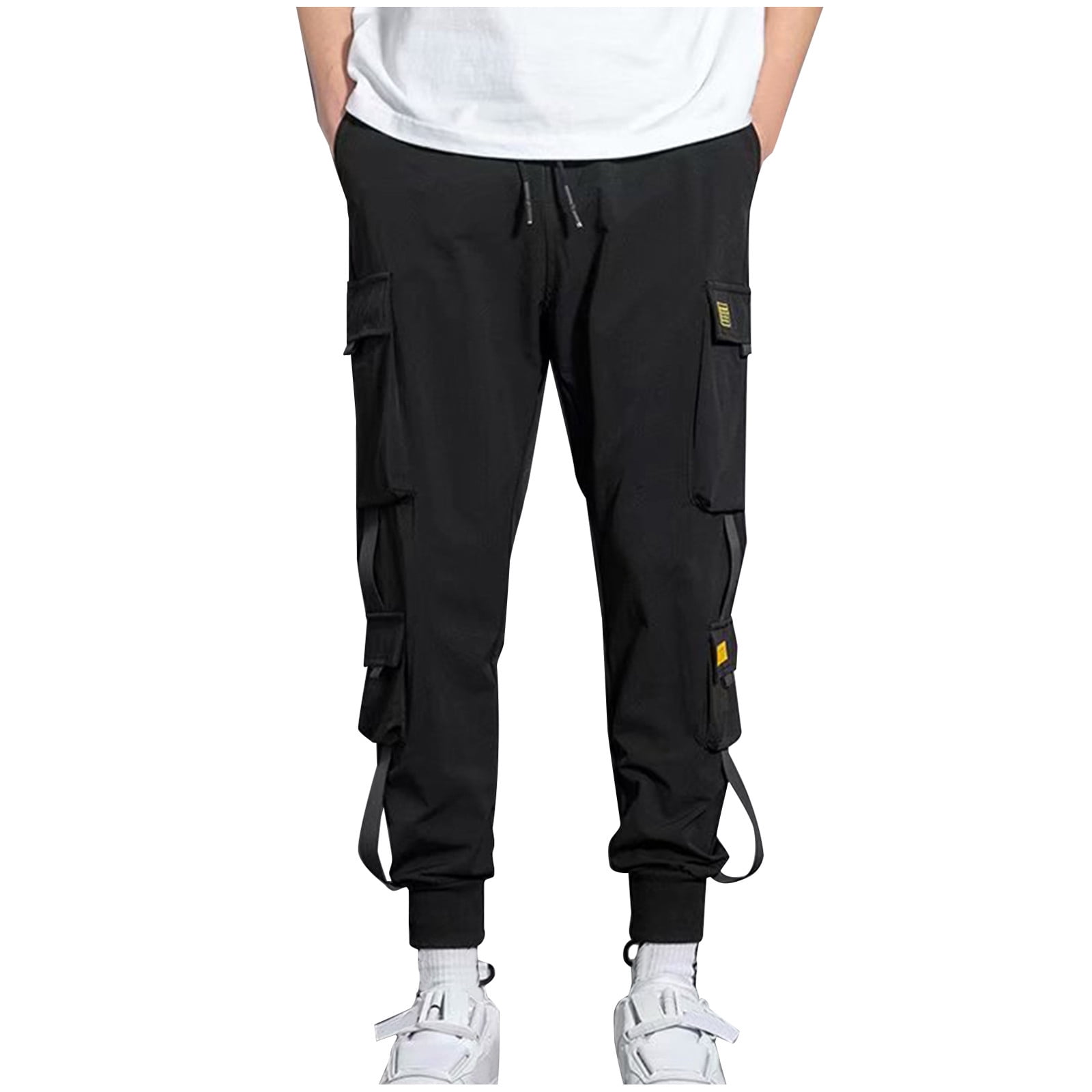 Men Harlan Overalls Flap Pocket Drawstring Elastic Waist Cargo Pants  Straight-Fit Casual Loose Leggings Pants Solid Trousers Relaxed Plus Size  Long