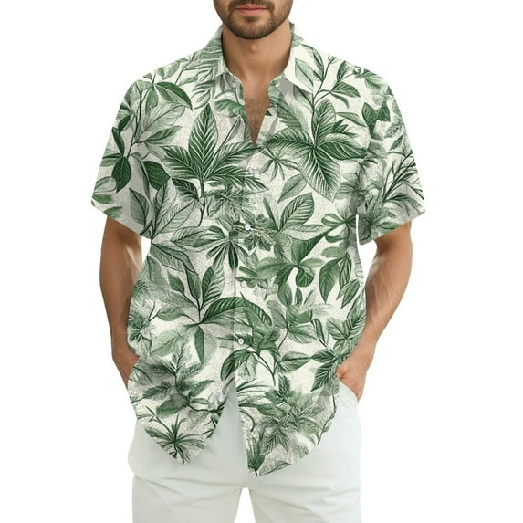 Men Hawaiian Shirt Short Sleeves Printed Button Down Shirts Summer Beach Mens Shirts Clearance 12-Mint Green 3XL
