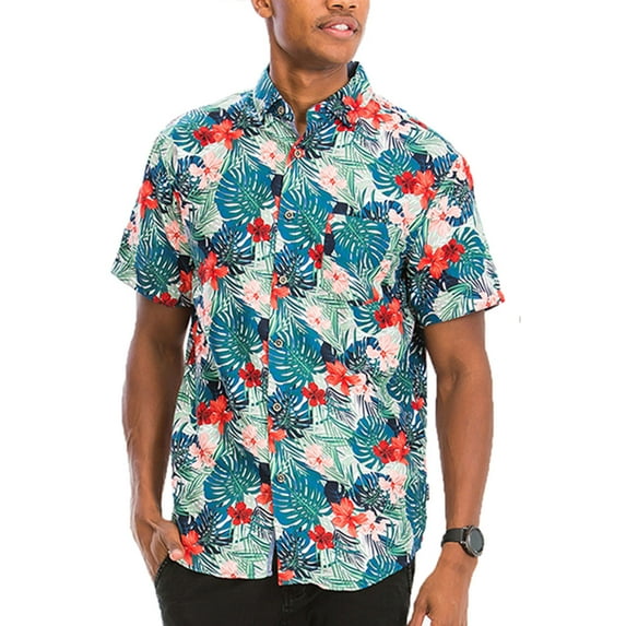 Men Hawaiian Shirt Vacation Short Sleeve Casual Button Down Shirts Summer Beach Shirt