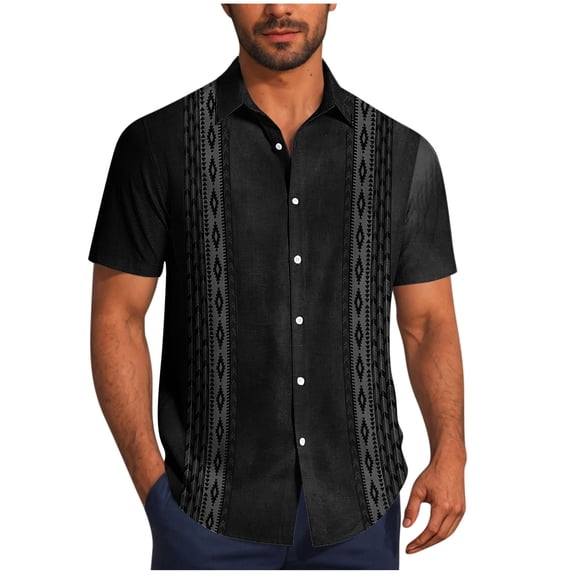 Men Hawaiian Shirt Vintage Striped Shirt Short Sleeve Summer Beach Causal Printed Shirt Big and Tall Size S-4XL Black