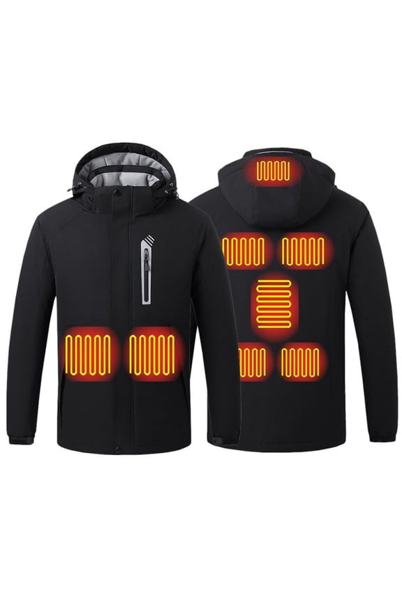 Men Heated Jacket 8 Heat Zones Usb Charging Detachable Hood Lined Fast Warm Up Puffer Jacket Windproof Mountain Coat Heating Clothing Thermal Mens Jacket Winter
