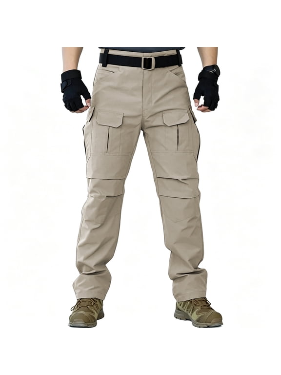 Men Heavy Duty Twill Multi Pocket Work Pants Relaxed Fit Construction