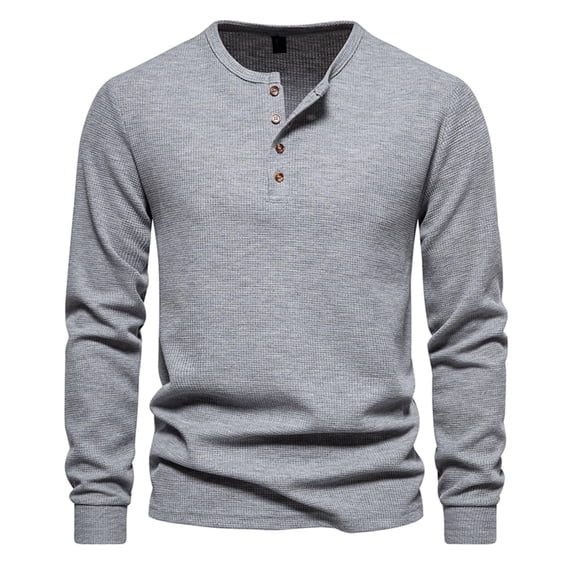 Men Henley Long Sleeve T-Shirt Casual Pullover Soft Stretch Basic Fall Tops Cotton Button Solid Color 2025
