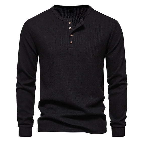 Men Henley Long Sleeve T-Shirt Casual Pullover Soft Stretch Basic Fall Tops Cotton Button Solid Color 2025