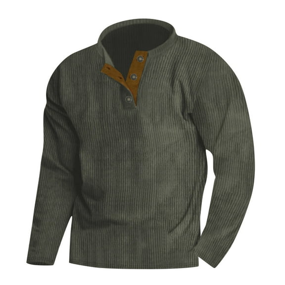 Men Henley T shirt Hvyesh Men's Corduroy Henley Shirts Lightweight Casual Long Sleeve Pullover Shirts Vintage Button Up Sweatshirts