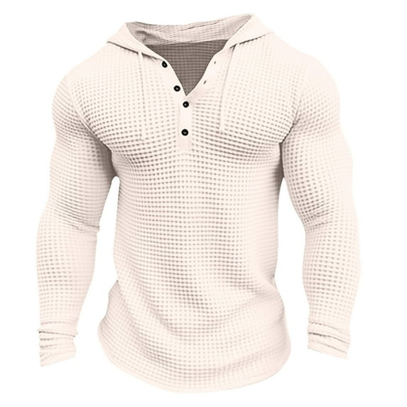 Men Henley T shirt Hvyesh Mens Hoodies Casual Long Sleeve Drawstring Waffle Knit Hooded Sweatshirt Muscle Fit T Shirts Gym Workout Pullover Tops