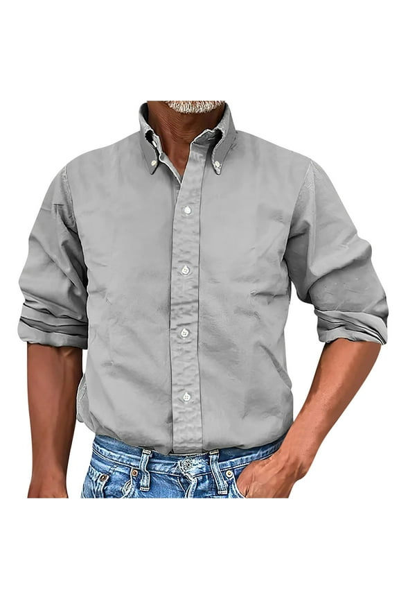 Men Henley T shirt Hvyesh Mens Long Sleeve Button Down Shirt Casual Untucked Regular-Fit Oxford Dress Shirts Turndown Collar Work Blouse Shirt