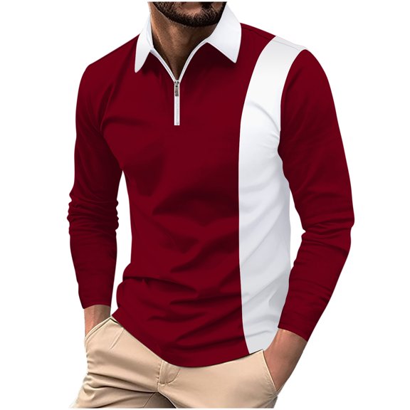 Men Henley T shirt Hvyesh Mens Long Sleeve Golf Shirts Quarter-Zip Casual Lapel Neck Tshirt Regular Fit Busness Work Tee Shirts
