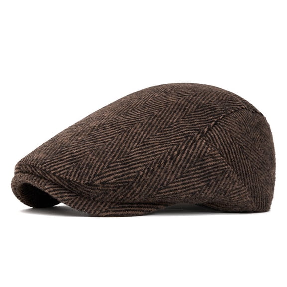 Men Herringbone Duckbill Newsboy Flat Hat Gatsby Driver Painter Winter Warm Cap