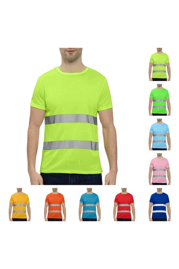 Men Hi Vis Reflective Quick Dry Safety Shirts Women High Visibility Breathable Mesh Short Sleeve Neon Work Shirt Fluorescent Green XL