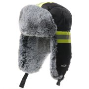 Men Hi Vis Trapper Winter Hat, Reflective Safety Earflap Hat with Fleece Lining, Windproof Warm Work Trooper Hat