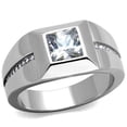 thumbnail image 1 of Men High Polished Stainless Steel Ring with AAA Grade CZ in Clear - Size 10, 1 of 1