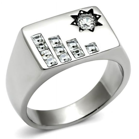 Men High Polished Stainless Steel Ring with AAA Grade CZ in Clear - Size 12