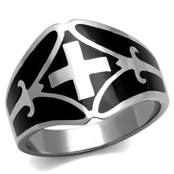 Men High Polished Stainless Steel Ring with Epoxy in Jet - Size 9