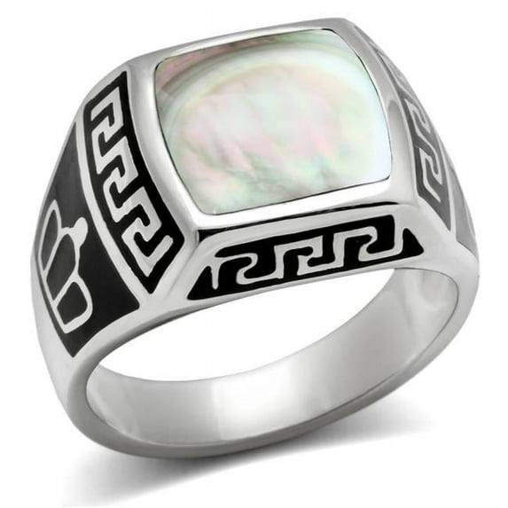 Men High Polished Stainless Steel Ring with Precious Stone in Gray - Size 10