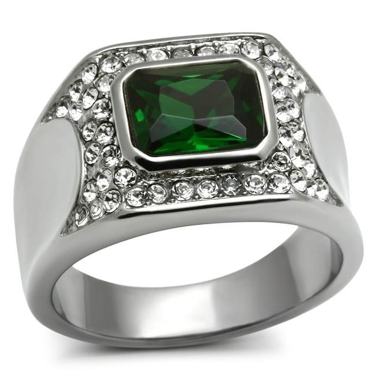 Men High Polished Stainless Steel Ring with Synthetic in Emerald