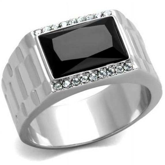 Men High Polished Stainless Steel Ring with Synthetic in Jet - Size 9