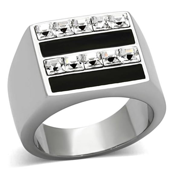 Men High Polished Stainless Steel Ring with Top Grade Crystal in Clear - Size 10