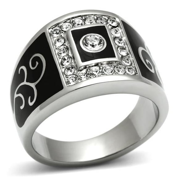 Men High Polished Stainless Steel Ring with Top Grade Crystal in Clear - Size 7