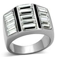 thumbnail image 1 of Men High Polished Stainless Steel Ring with Top Grade Crystal in Clear - Size 8, 1 of 1
