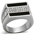 thumbnail image 1 of Men High Polished Stainless Steel Ring with Top Grade Crystal in Clear - Size 9, 1 of 1