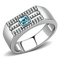 thumbnail image 1 of Men High Polished Stainless Steel Ring with Top Grade Crystal in Sea Blue - Size 12, 1 of 1