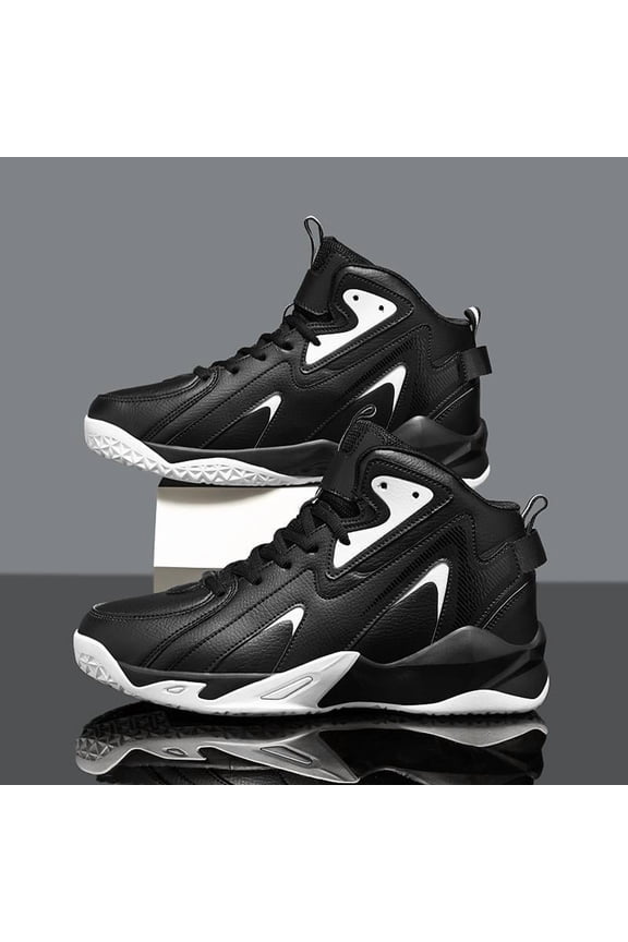Men' High-Top Basketball Sneakers with Arch Support & Non-Slip Sole - Thick Cushioned Sole Suitable for Running, Training, Outdoor Sports - Breathable Athletic Trainers