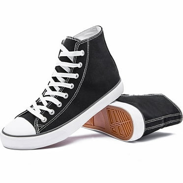 Men High top Canvas Sneakers Classic mid calf Fashion Shoes Casual High-Top Tennis Shoes for Man（Black US7）