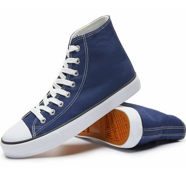 Men High top Canvas Sneakers Classic mid calf Fashion Shoes Casual High-Top Tennis Shoes for Man（Navy US8）
