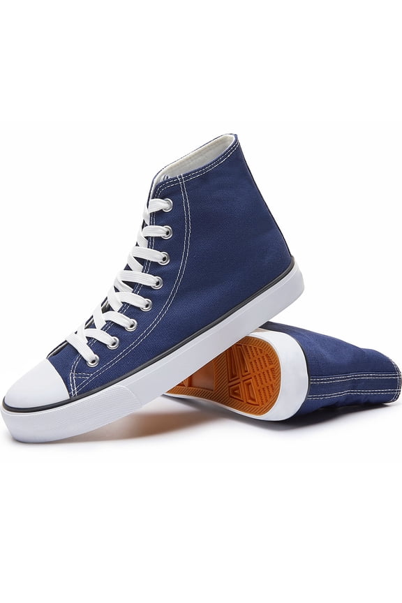 Men High top Canvas Sneakers Classic mid calf Fashion Shoes Casual High-Top Tennis Shoes for Man（Navy US9）