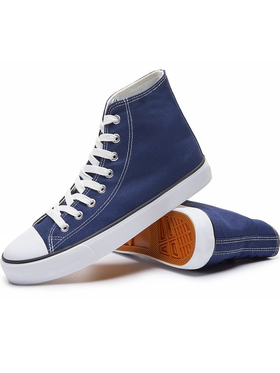 Men High top Canvas Sneakers Classic mid calf Fashion Shoes Casual High-Top Tennis Shoes for Man(Navy US9)