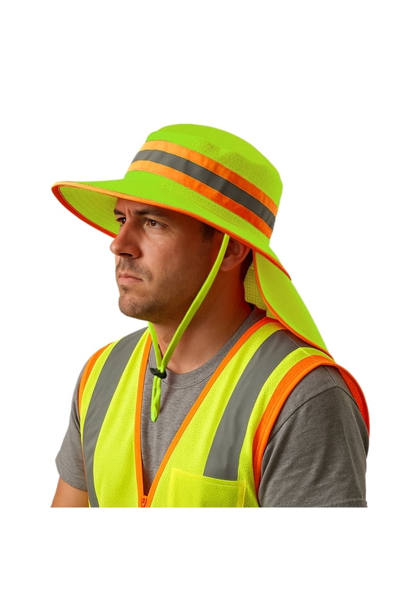 Men High Visibility Reflective Bucket Hat with Neck Flap Wide Brim Boonie Sun Hat Cap
