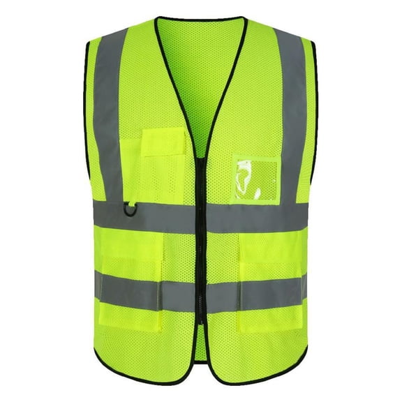 Men High-Visibility Reflective Vest V-neck Sleeveless Multi Pockets Design Waistcoat Clear ID Pocket Pen Holder Breathable Mesh Vest Coat-One Size,Fluorescent Green