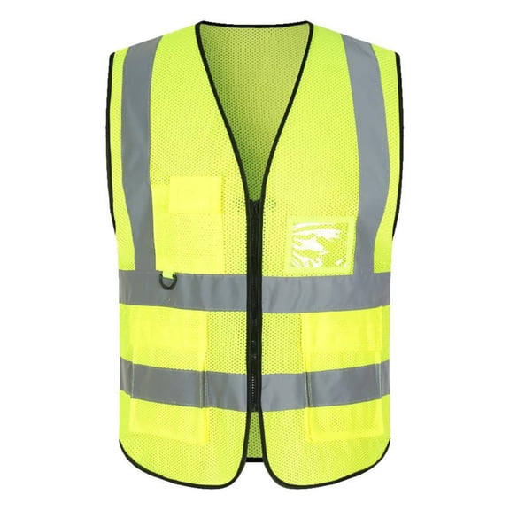 Men High-Visibility Reflective Vest V-neck Sleeveless Multi Pockets Design Waistcoat Clear ID Pocket Pen Holder Breathable Mesh Vest Coat-One Size,Yellow