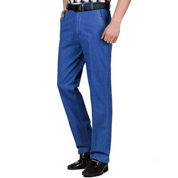 Men High Waist Straight Fit Stretch Jeans